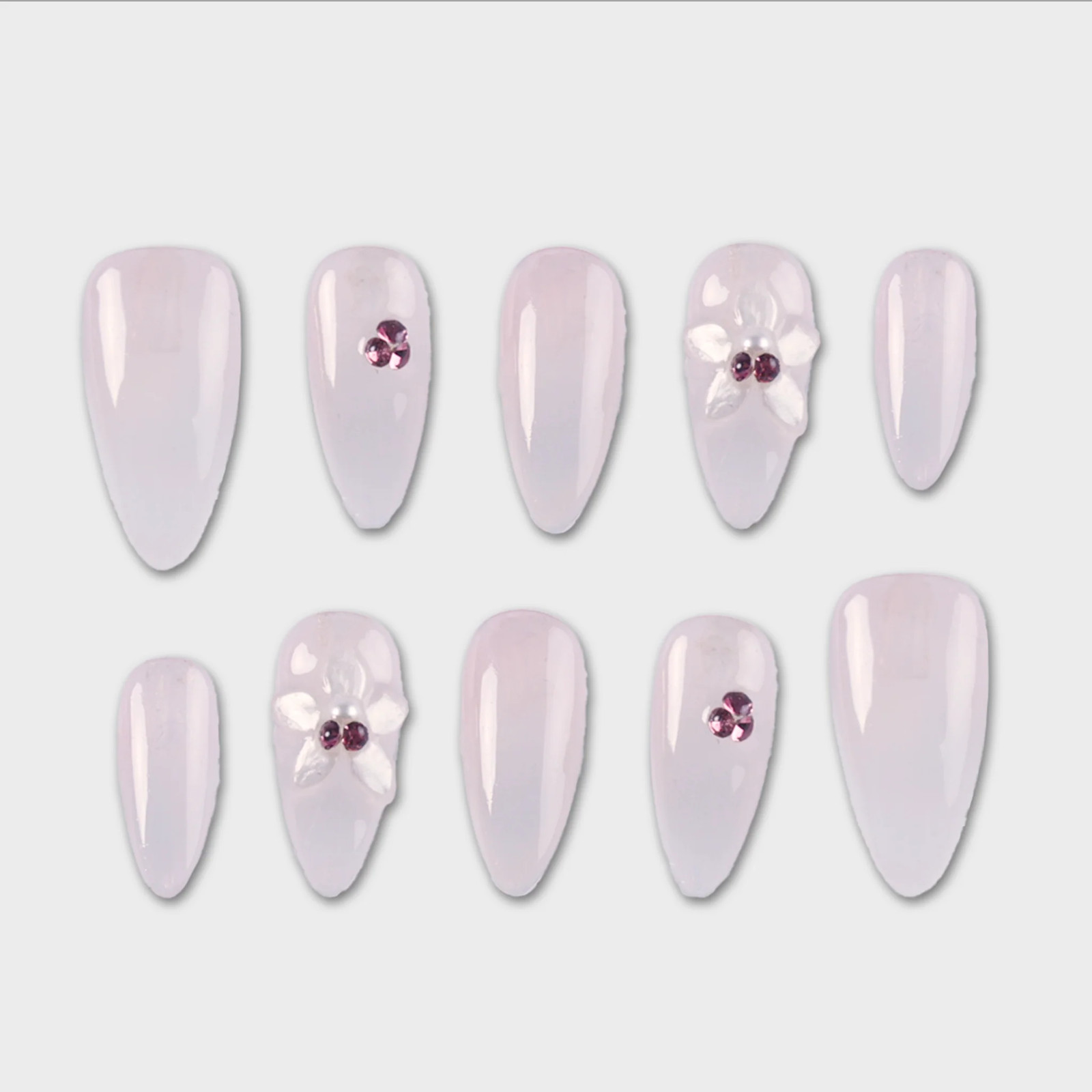 SIYOU Pearl Glaze Long Almond Pink Floral Glazed Press-On Nails 10pc