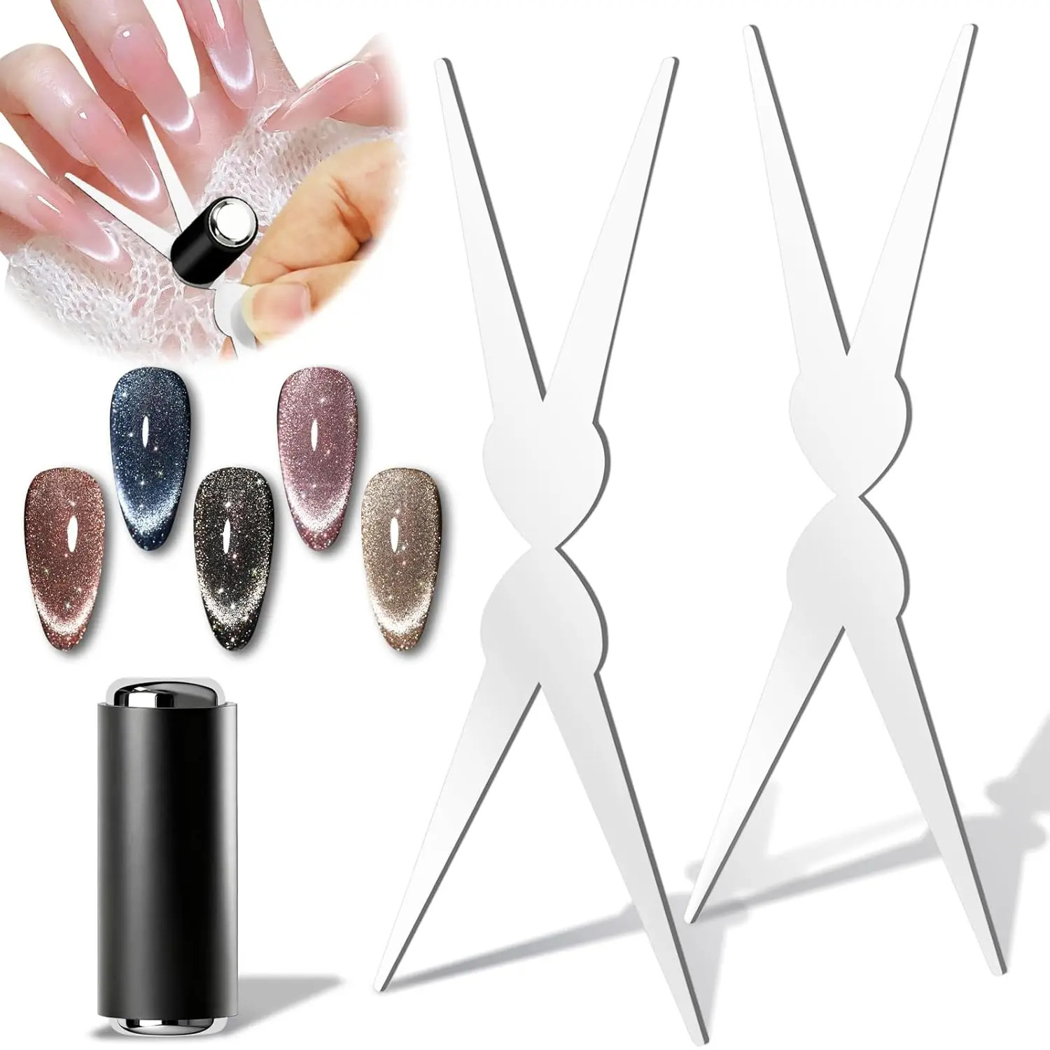 3D Double Headed Nails French Shape Strong Cat Eye Magnet Nail Art Gel Polish Ma