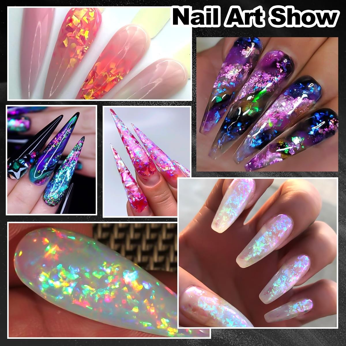 Chameleon Nail Glitter Flakes,6 Colors Ice Transparent Aurora Opal Sequins Ch…