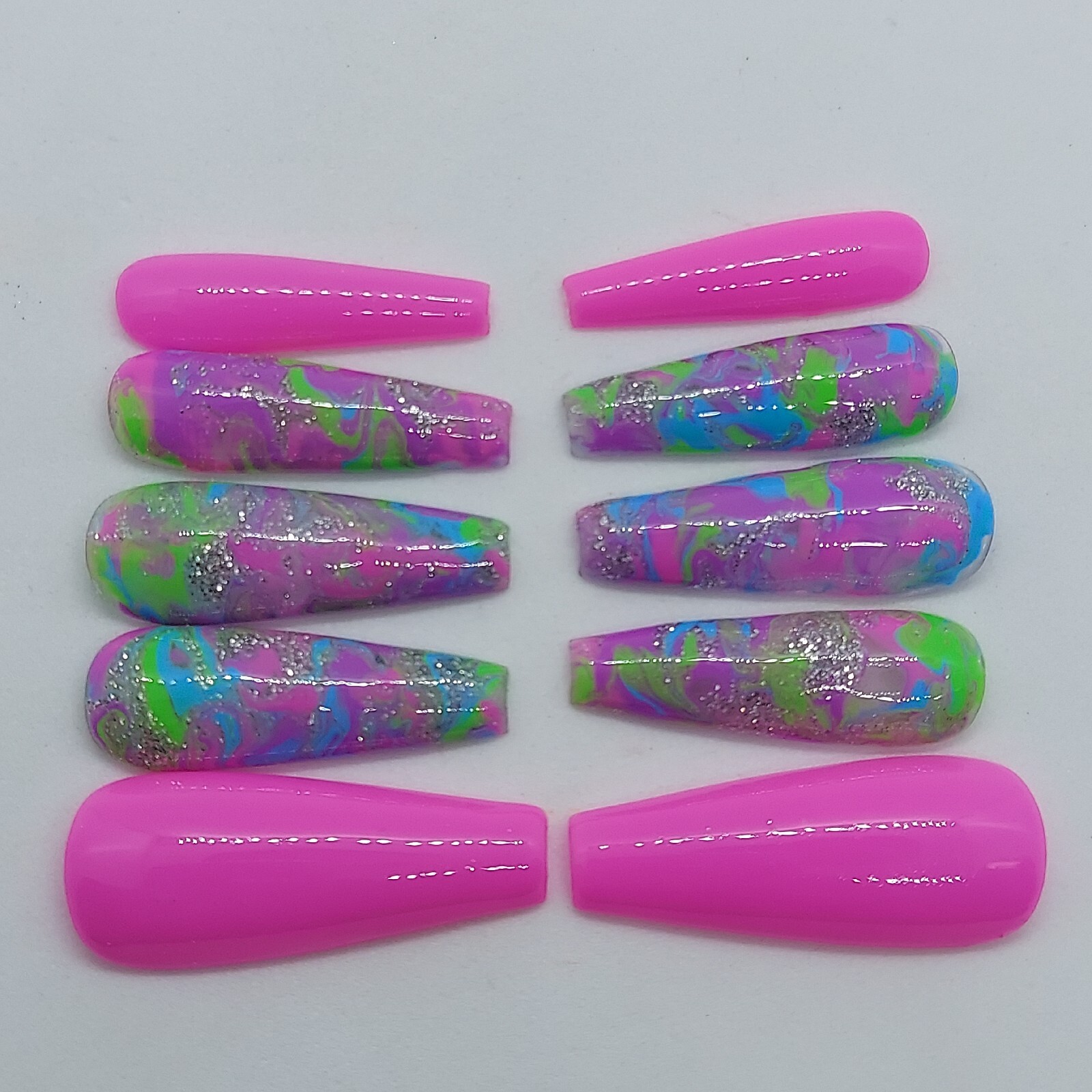 Pink Pastel Marble Press on Nails Spring Nails Purple Green Silver Lilac Nails
