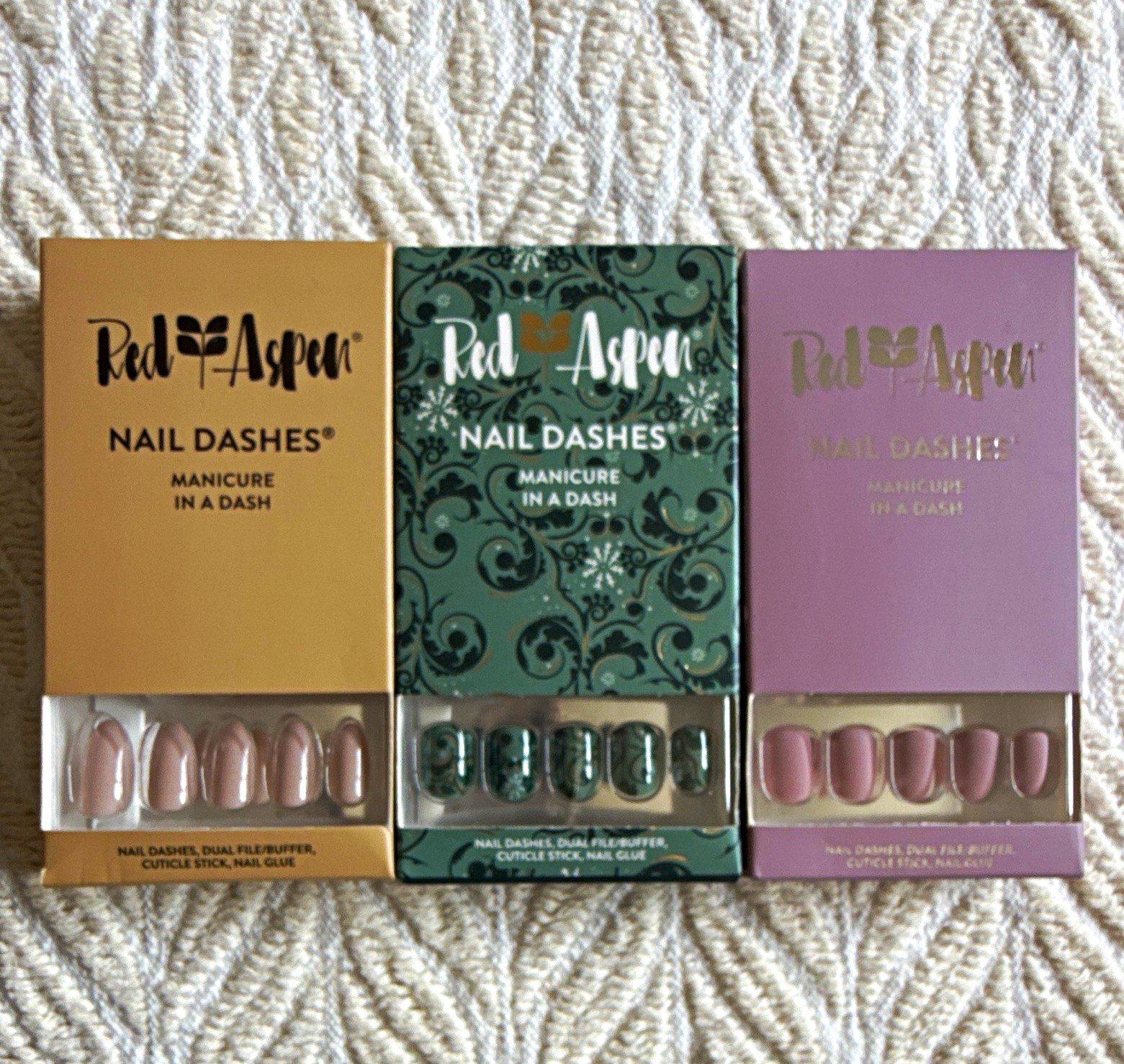 Red Aspen Nail Dashes Press-On Nails Lot of 3 Shiny Glue Acrylic Squoval M