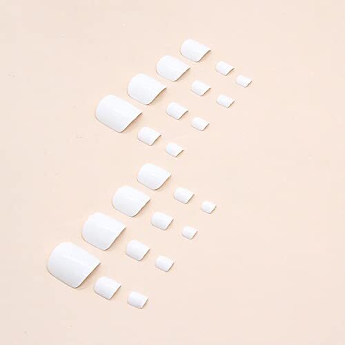 White Press on Toenails Square Fake Toenails Gloss Glue on Toenails Full style8