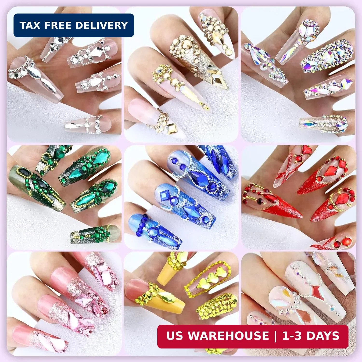 Dowarm 3200PCS Nail Art Rhinestones, Crystal Clear Flatback Rhinestones for Nail