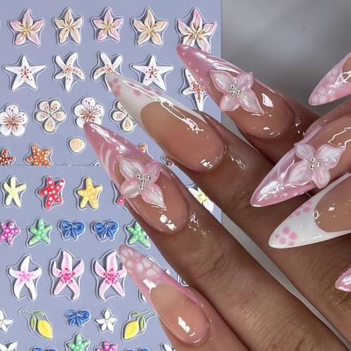 5D Embossed Ocean Life Nail Art Stickers Decals Self Adhesive Seashell starfish