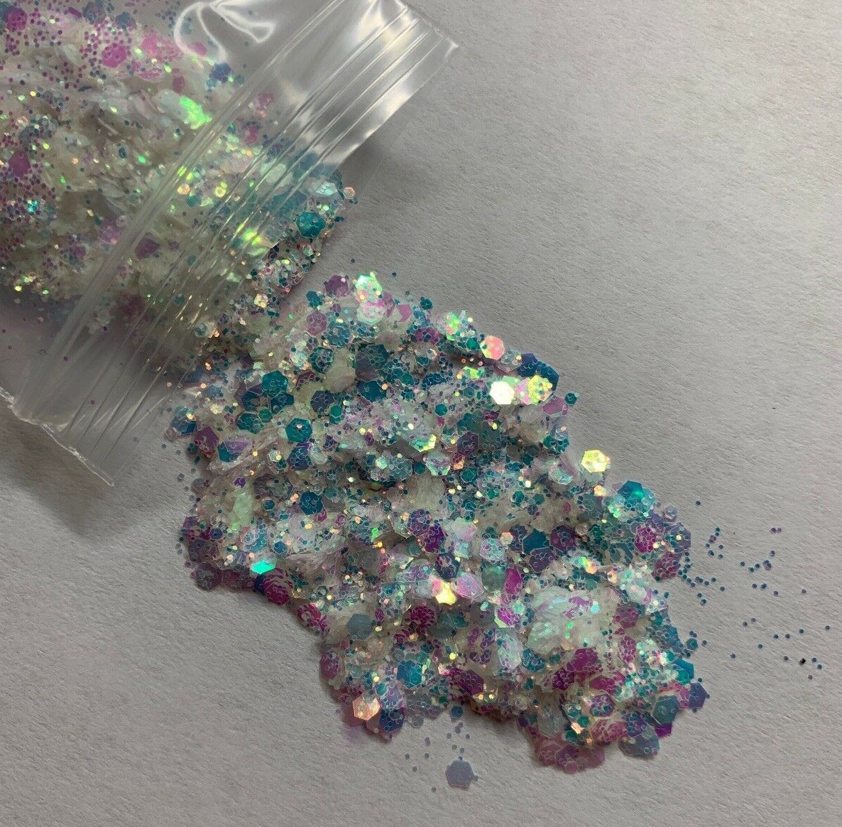 Holographic Iridescent Hexagon Mix Size Glitter | 1 TSP | Gel Nail Art & Acrylic