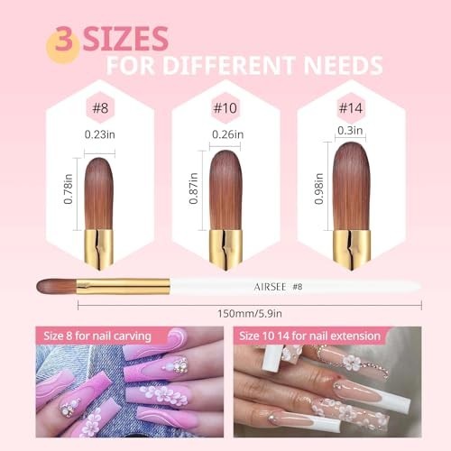 Acrylic Nail Brush Set 3 Sizes 8 10 14 Nylon Bristles for Acrylic Powder Nail