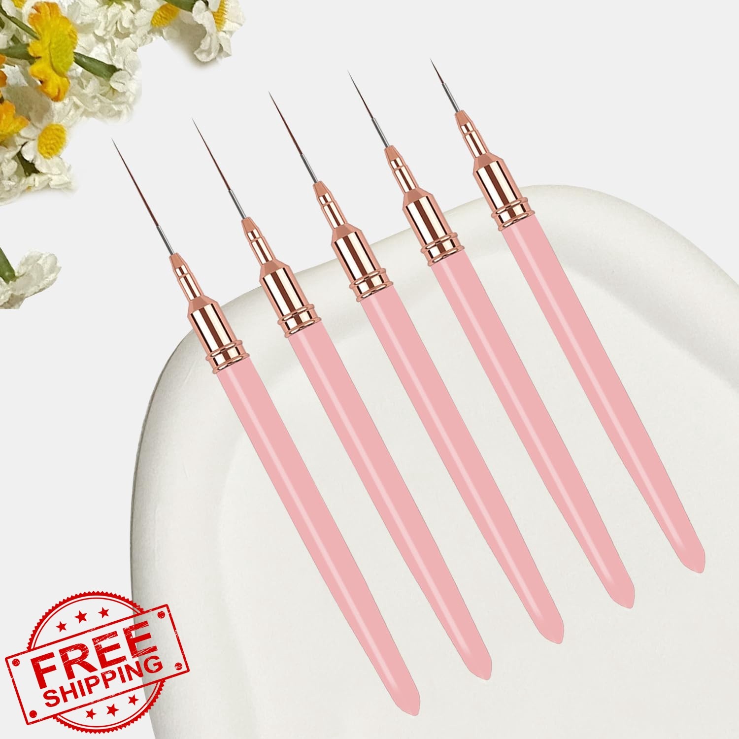 DAIXIANGER 5PCS Nail Liner Brushes Pink 6-18mm