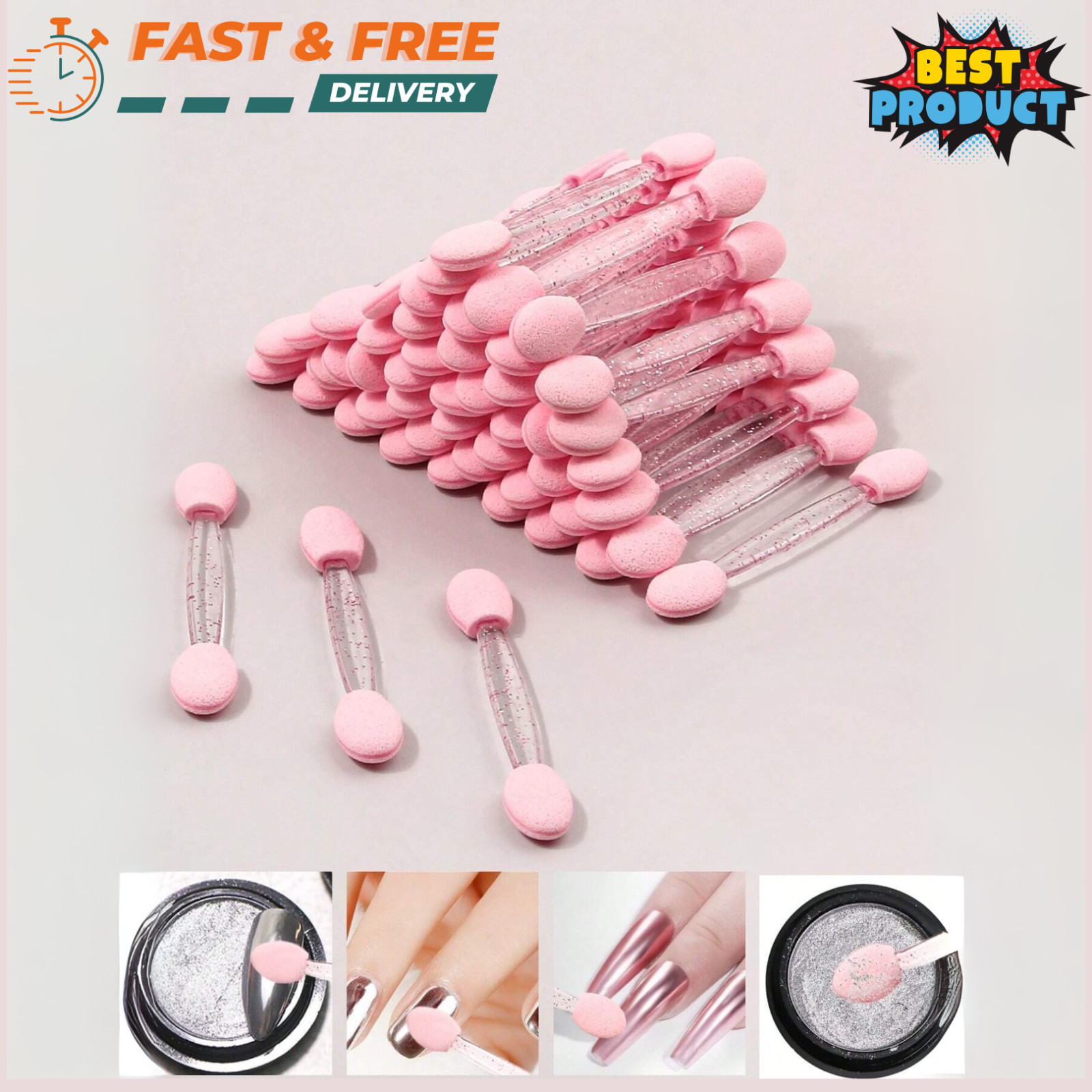 50pcs Sponge Brush Double-Ended for Gradient Nail Art with Handheld for Women