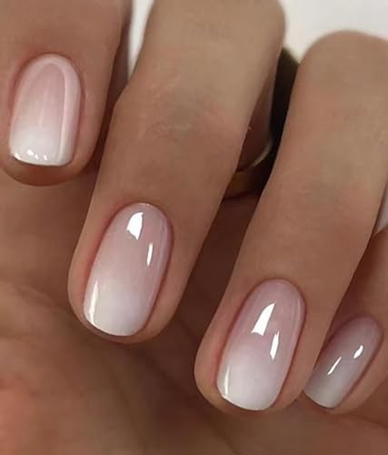 Gradient Short Press On Nails Square Chrome Acrylic Fake Nails for Women