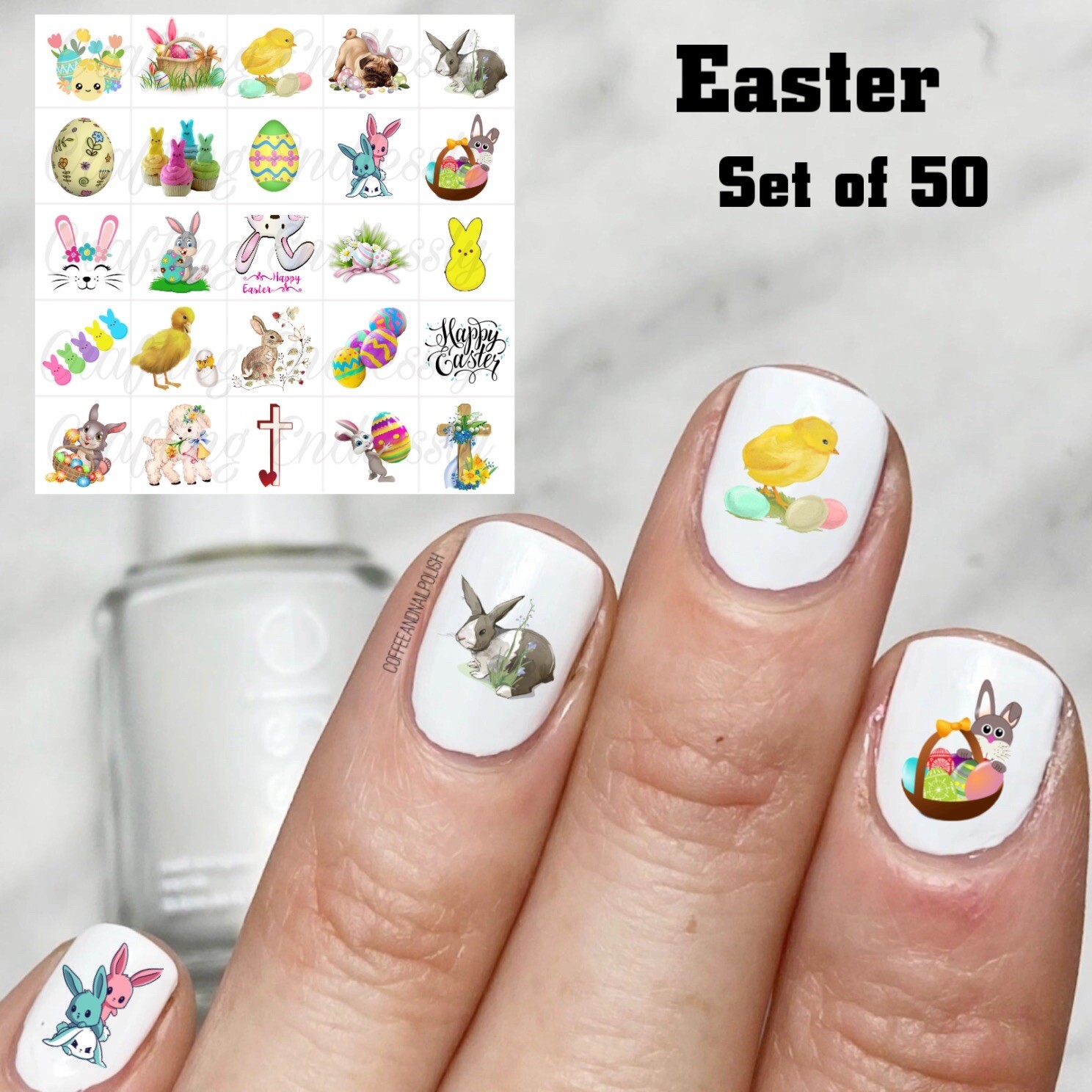 Easter Waterslide Nail Decals Set Of 50 Instructions & bonus Included