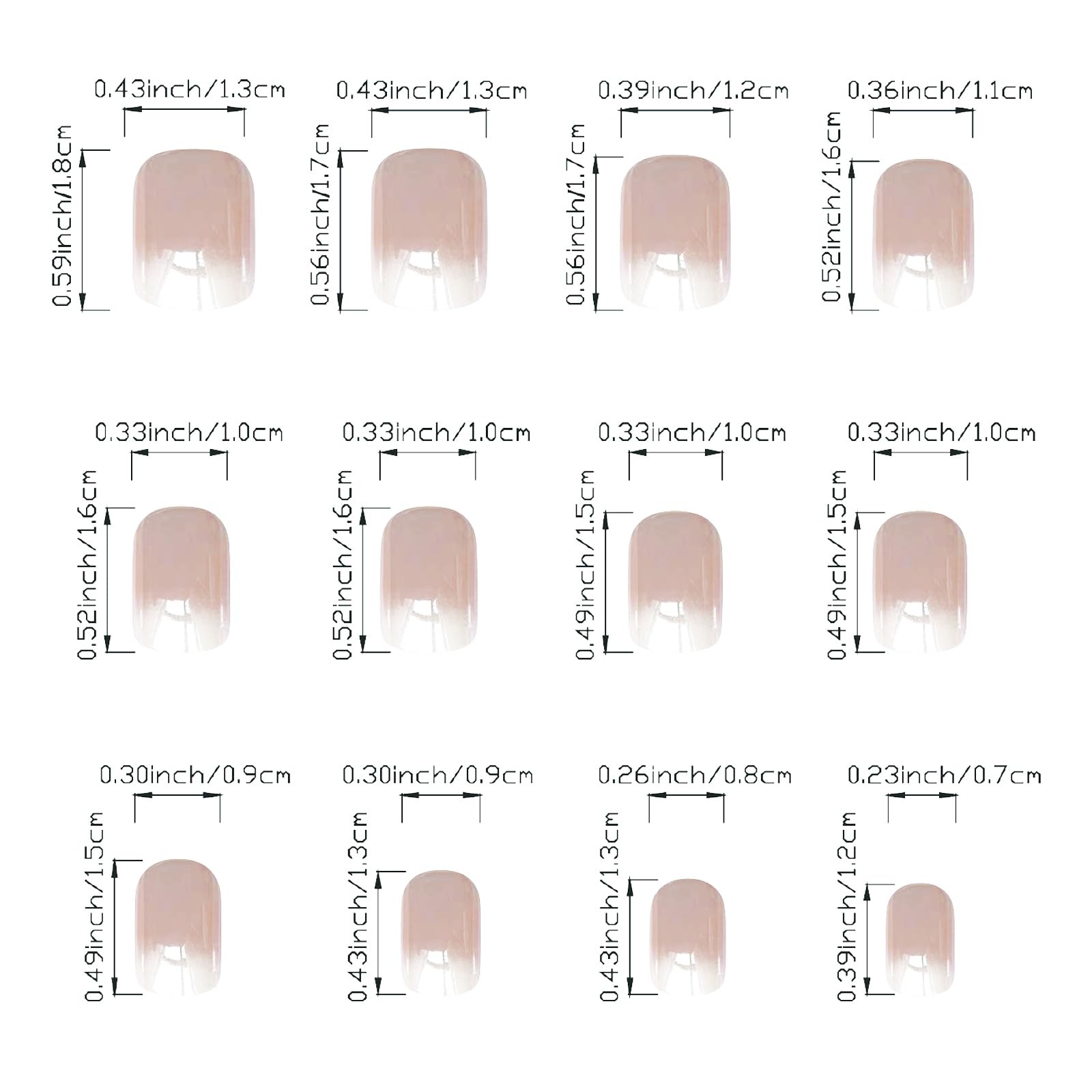 Chrome Press on Nails Short Square White Gradient Fake Nails Nude Pink S26