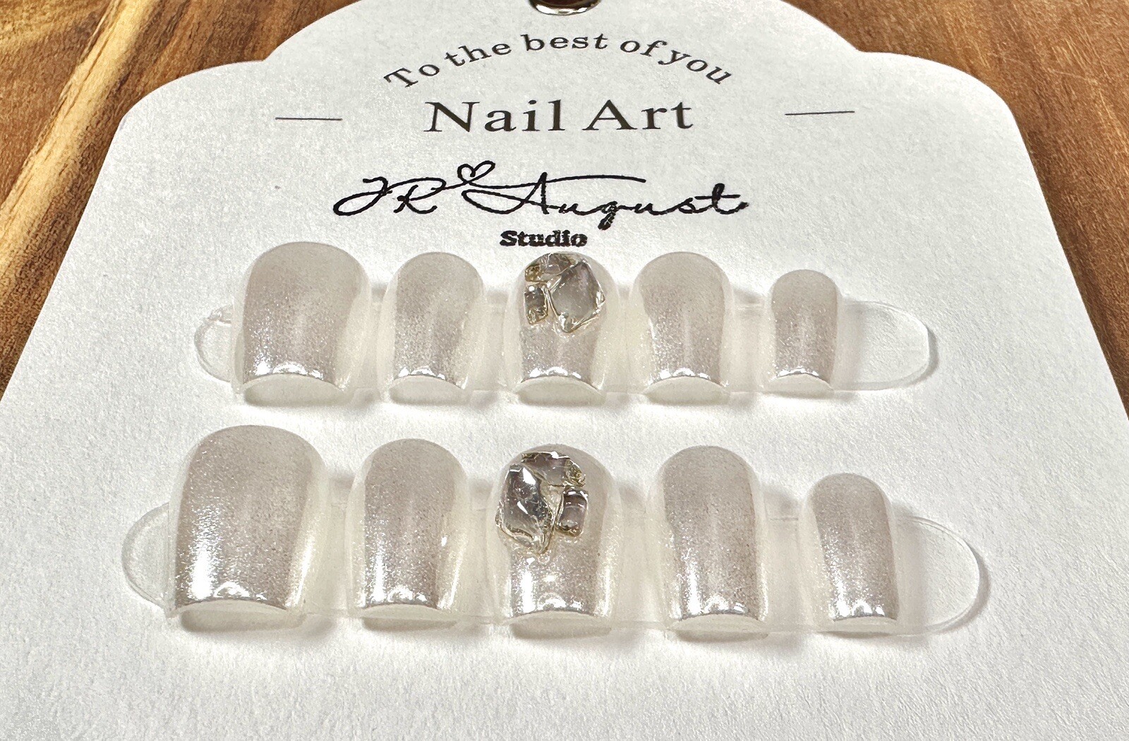 press on nails handmade Shiny White Diamond Medium Coffin S M L