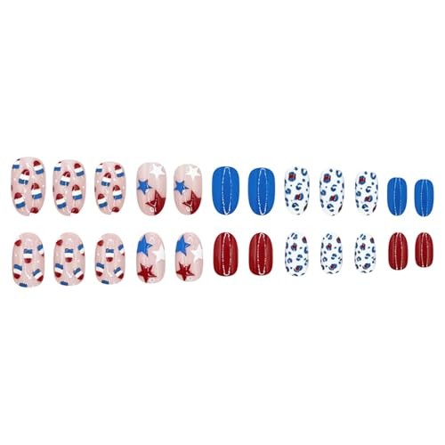 Independence Day Styl 41 – Red, Blue, White Almond Press on Nails