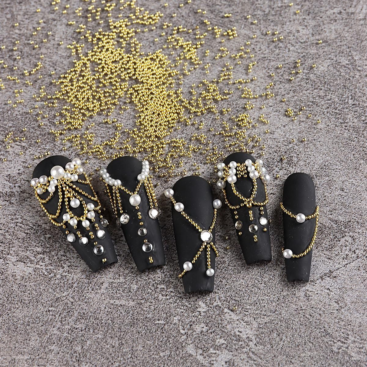 3D Mixed Sizes Nail Art Studs Gold Silver Mini Metal Caviar Nails Beads Ball Nai