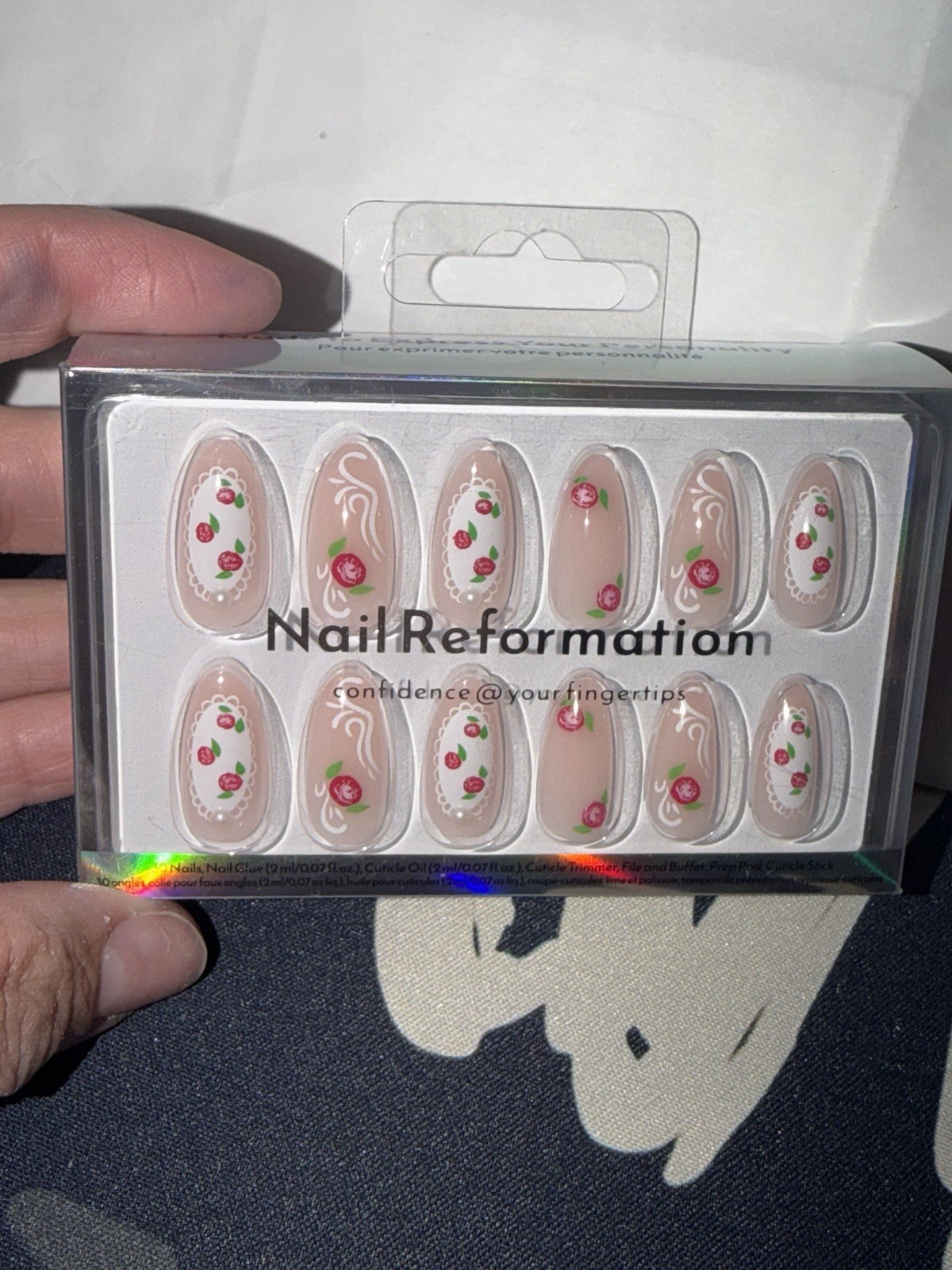 Nail Reformation Press-On Glue Nails Set Roses Pink Red Flowers New In Box