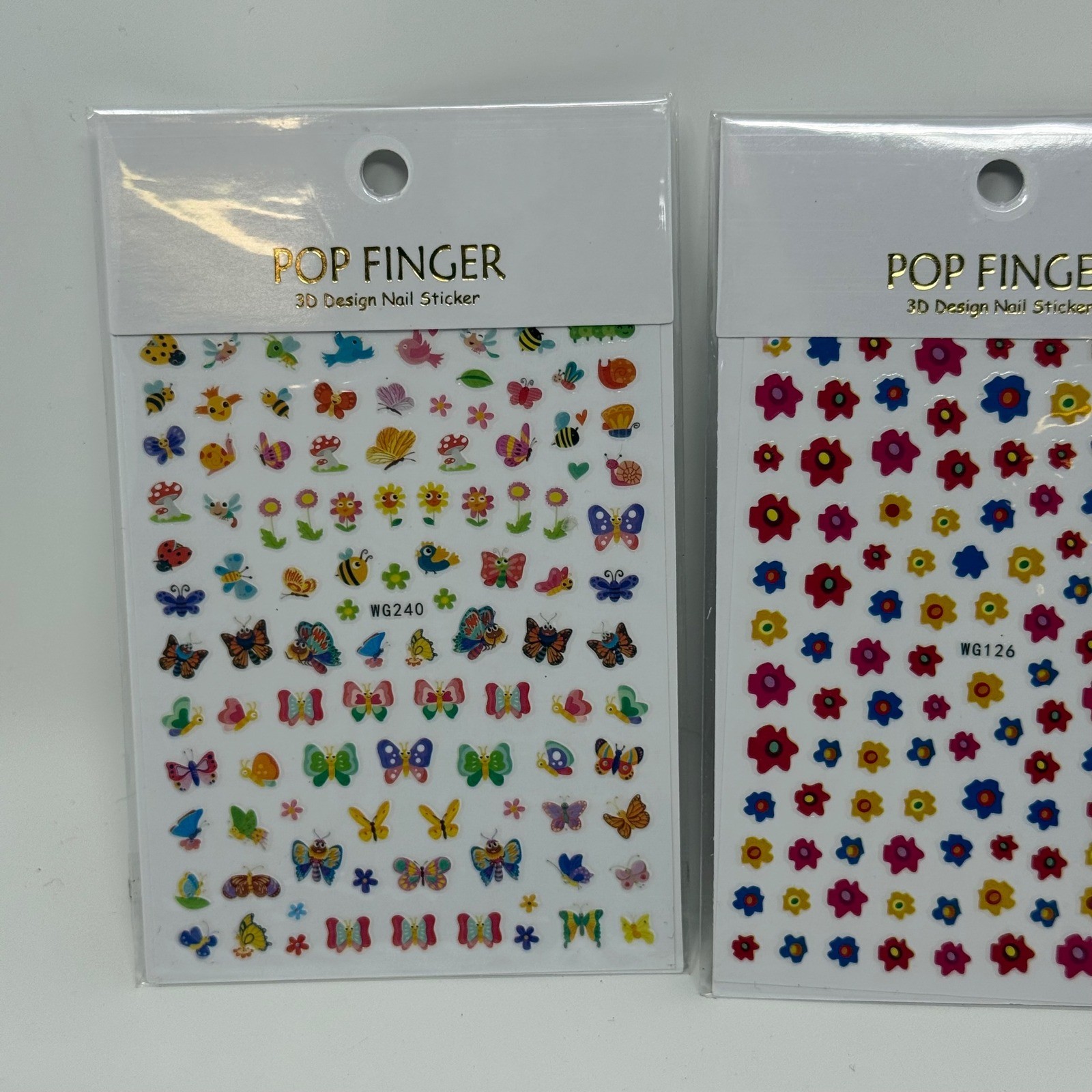 Pop Finger 3D Design Nail Sticker Lot of 10 Sheets Fruit Floral Summer Emoji