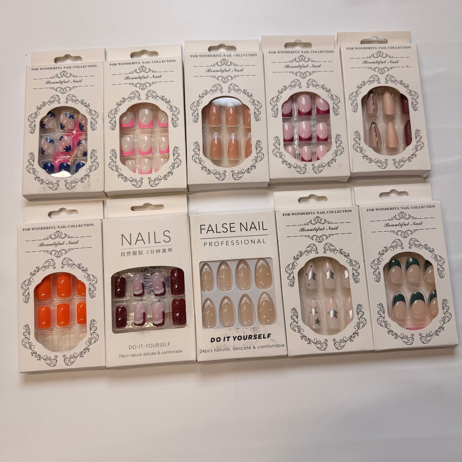 Lot of 10 Pack of 24 New False Press On Nails Assorted Designs and Colors №N24