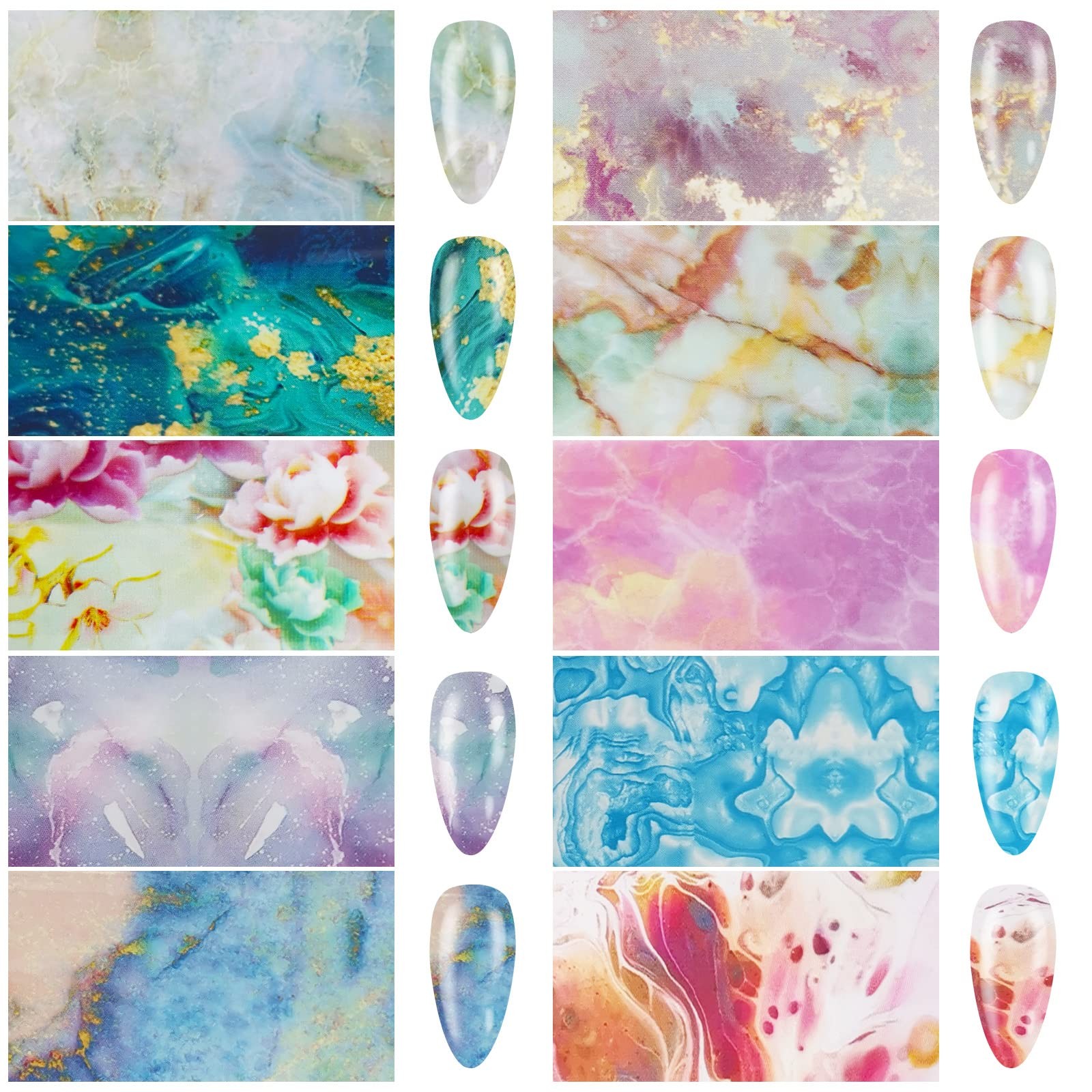 30 Sheet Nail Art Foils Flower Marble Holographic Trsnfer Nail Foil Sticker D…