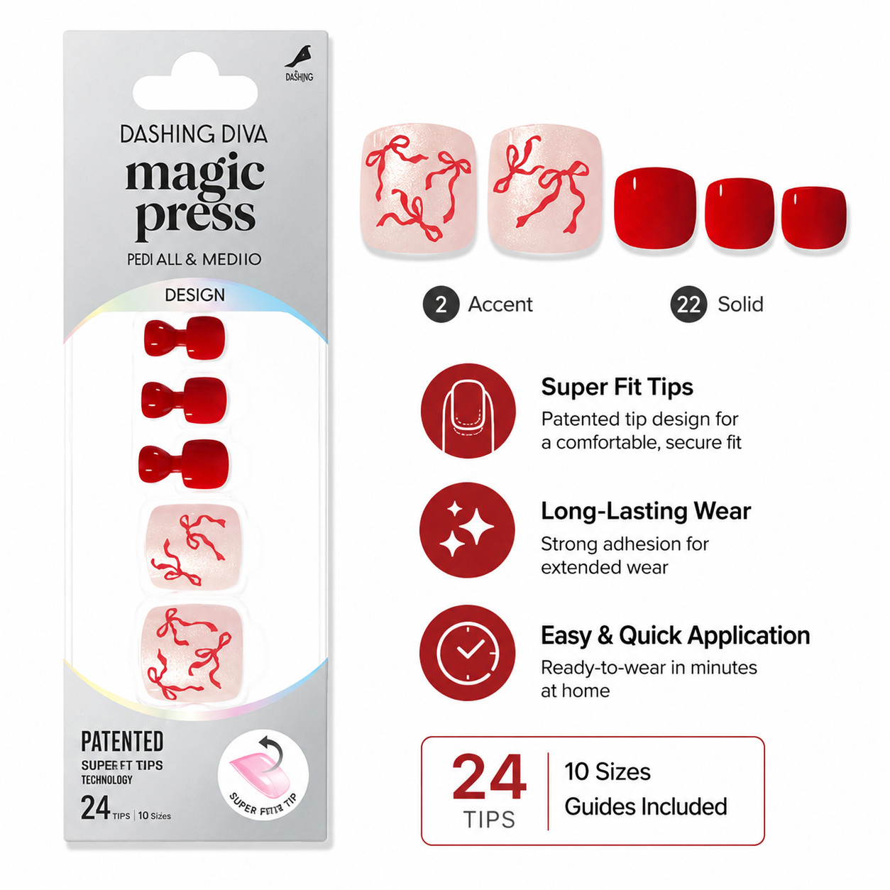 Dashing Diva Airy Ribbon Press On Toenails Red Summer Pedi