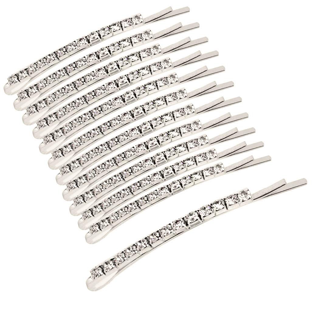 12 Pieces Rhinestone Bobby Pins, Silver Metal 12 Count (Pack of 1),