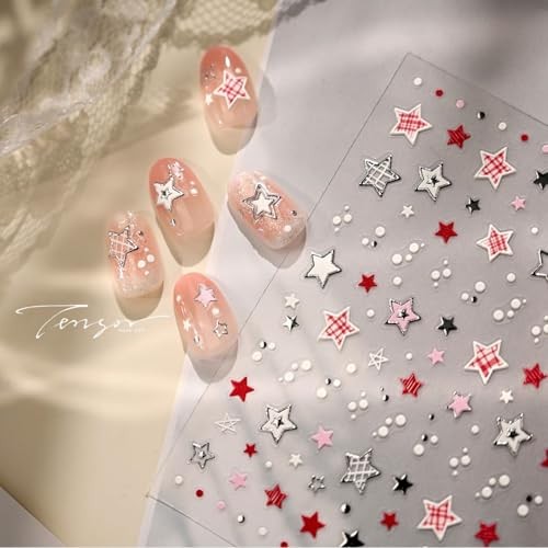 Star Nail Sticker for Nail Art 5D Self Adhesive 4th of July Black Red Star