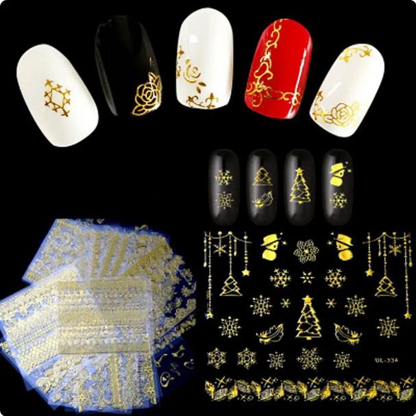 christmas Nail Art Stickers Self-adhesive Flower Leave, Lines, Geometry, Unicorn