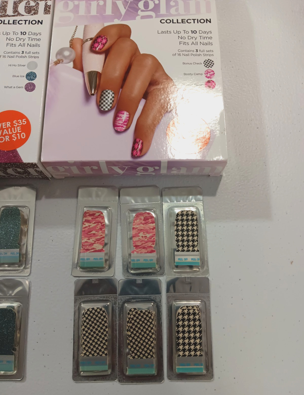 Lot 2 Sally Hansen Salon Effects Real Nail Polish Strips Glitter Girly Glam NIB