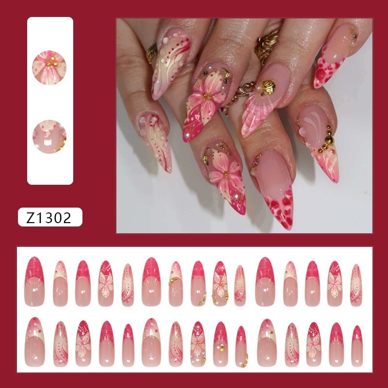3D Flower Press on Nails Long Coffin Fake Nails Set Multi-Size XS/S/M 30Pcs
