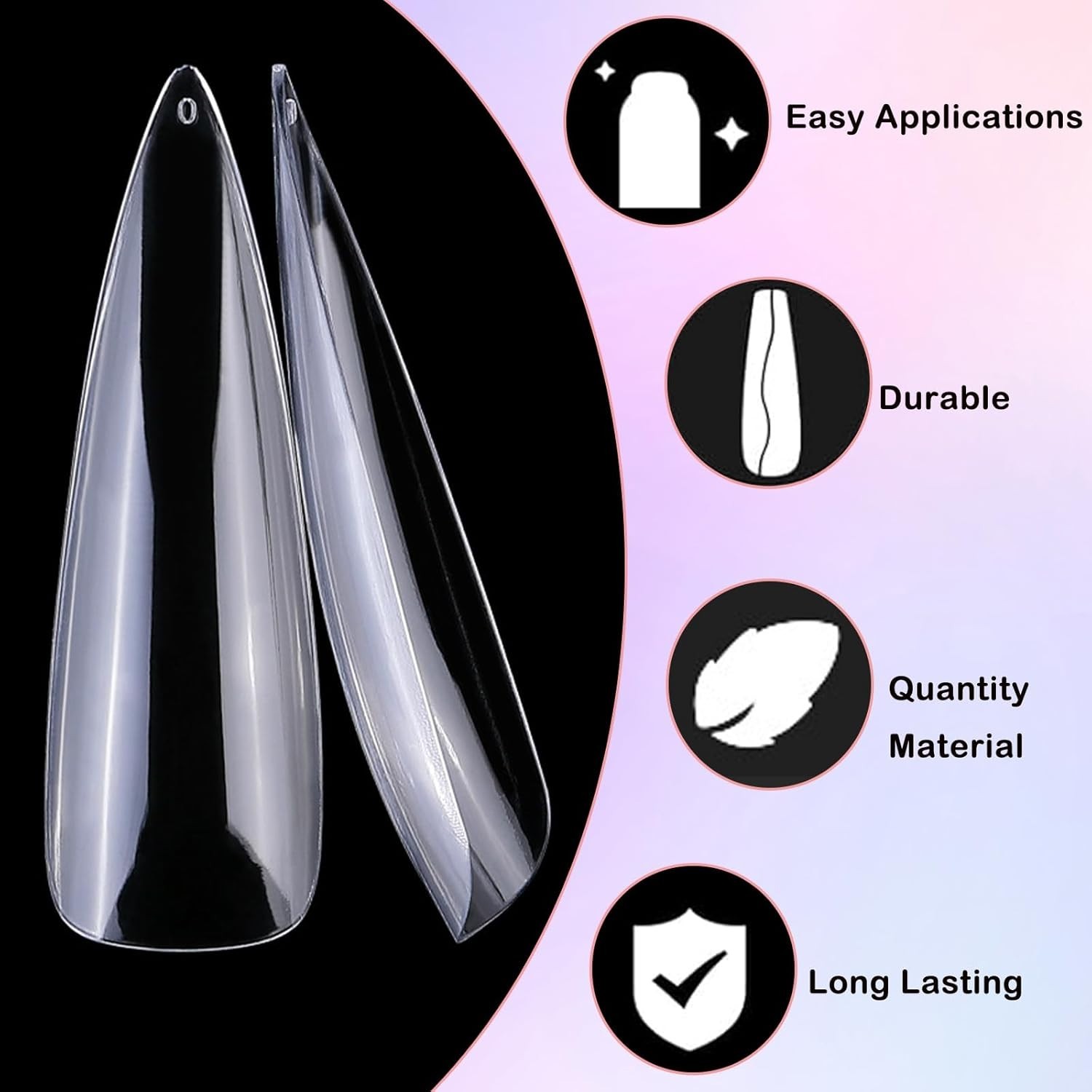 240pc XXL Almond Gel Nail Tips Extra Long Clear Oval Fake Nails 12 Sizes Full…
