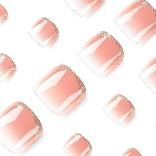 Gold Glitter French Tip Press On Toenails – 24pcs 1 Fl Oz (Pack of 1) Style006