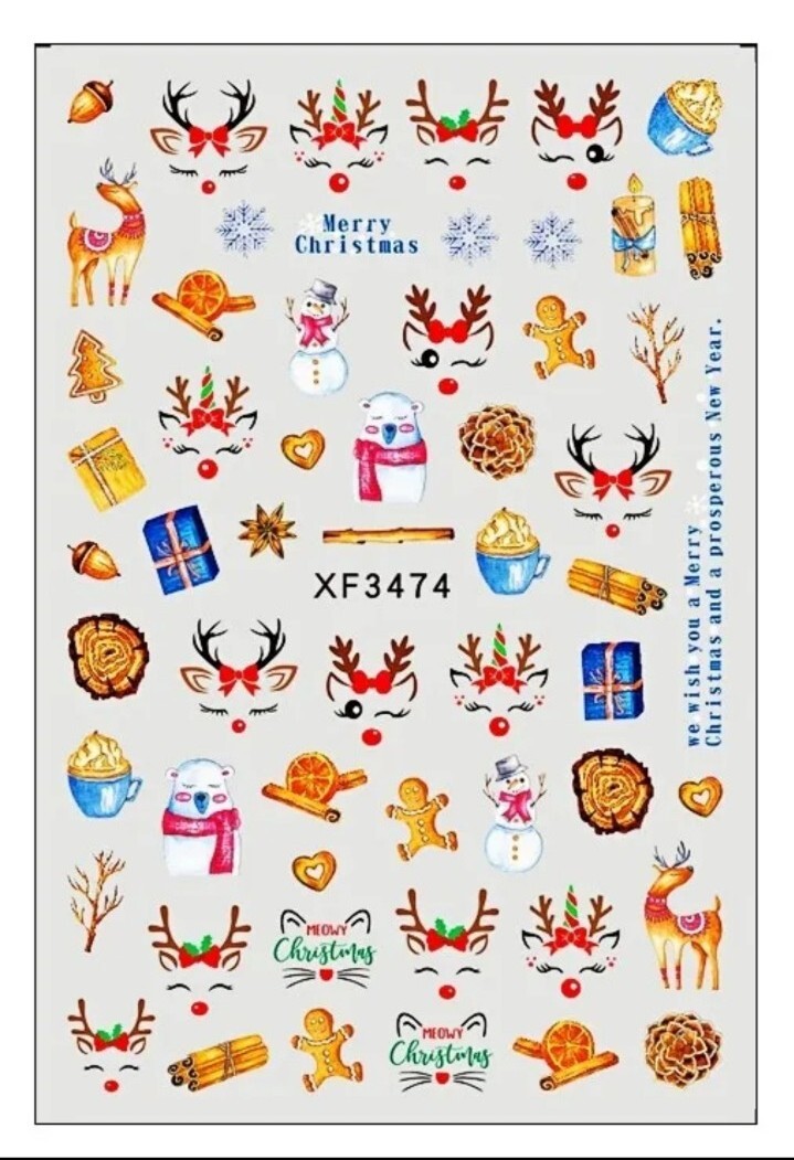 Holiday Christmas Deer and Cat Face Nail Art Stickers