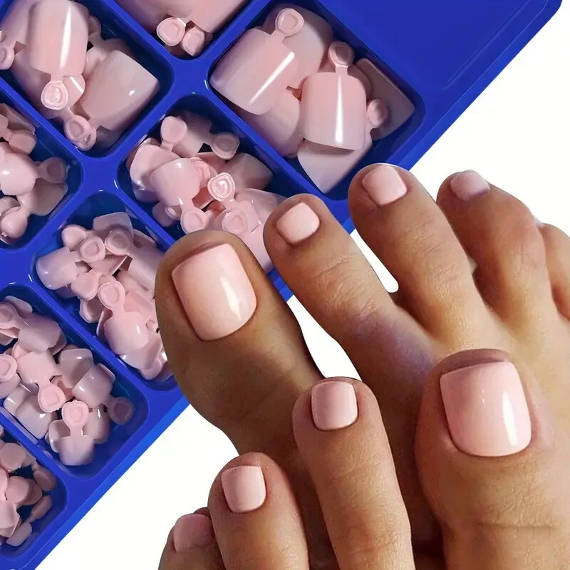 100Pcs Fake Toenail Tips Set Nail Art Toe 11 Sizes in Box Nude-Pink Press On A4