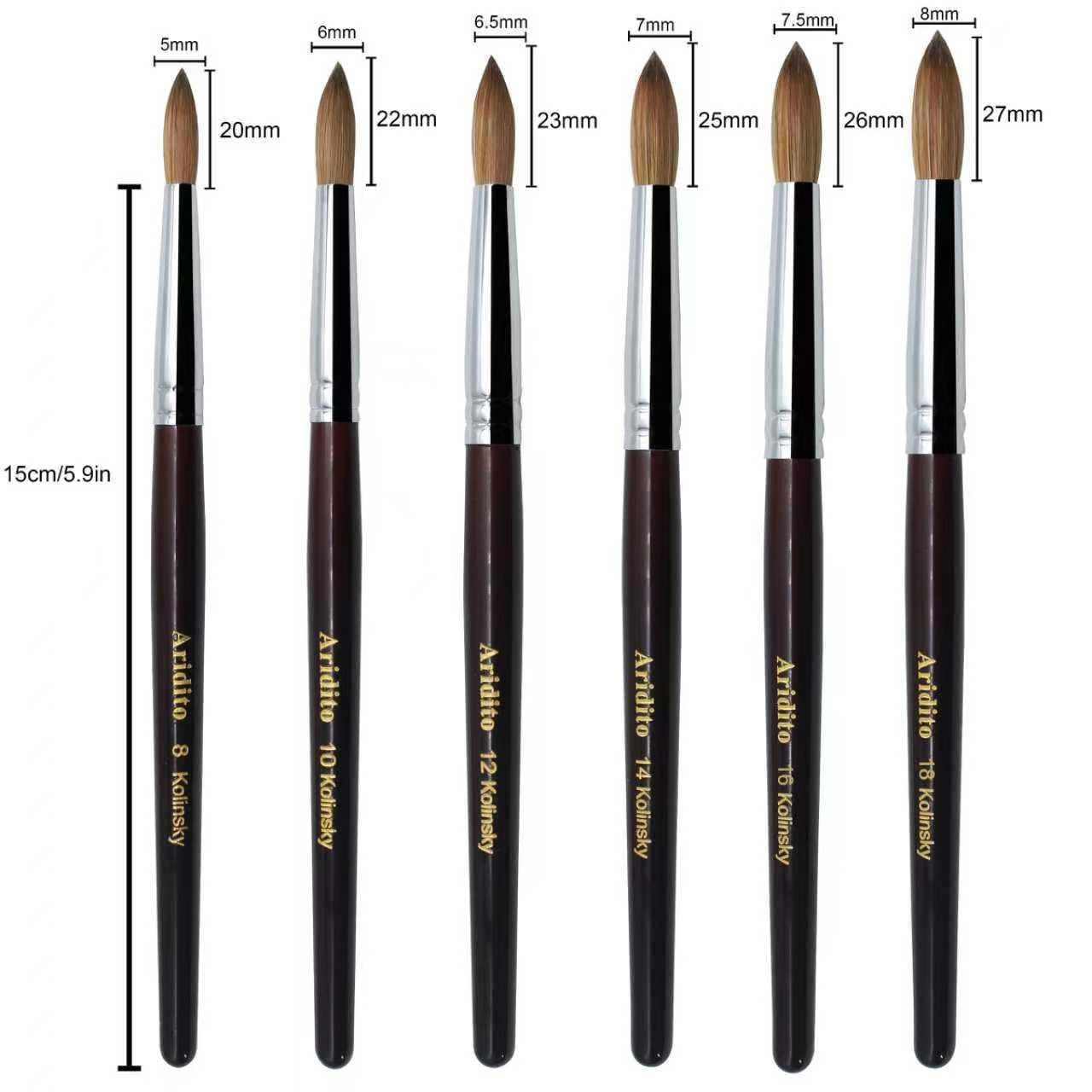 Round Head Kolinsky Acrylic Nail Brush Red Wine Color Wooden Handle for Professi