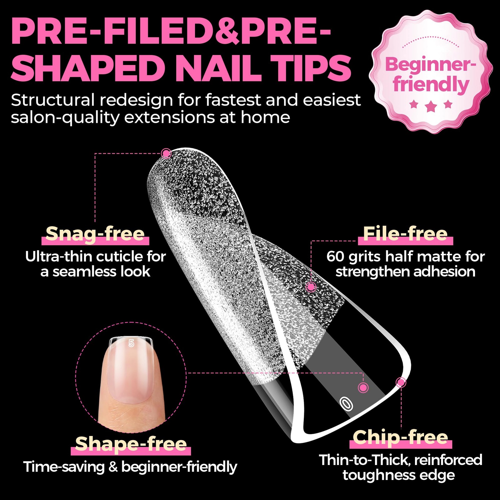 UNA GELLA Extra Short Nail Tips: 504pcs Square 1 Fl Oz (Pack of 1), Clear