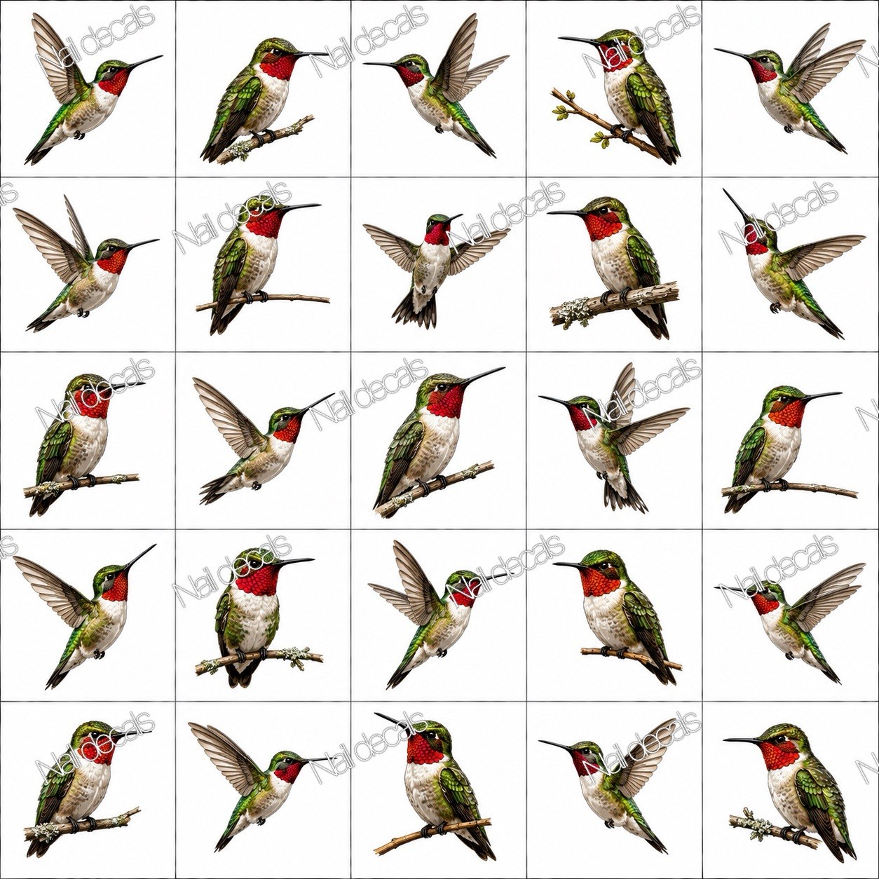 Hummingbirds Finger Nail Decals Clear Waterslide Transfer Set of 50 +