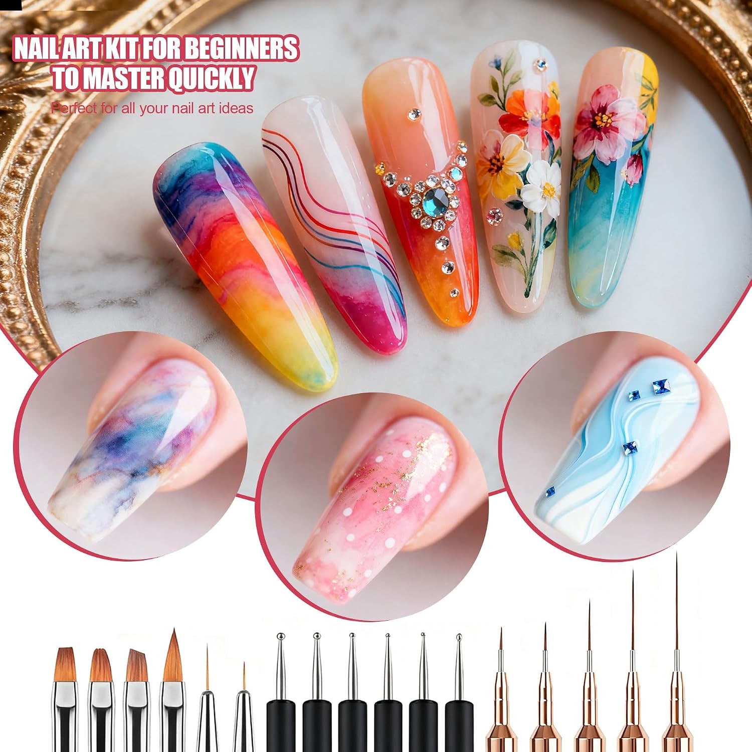 Artdone Nail Striping Tape Lines Kit With Nail Art Pens Liner Brushes | Dotting