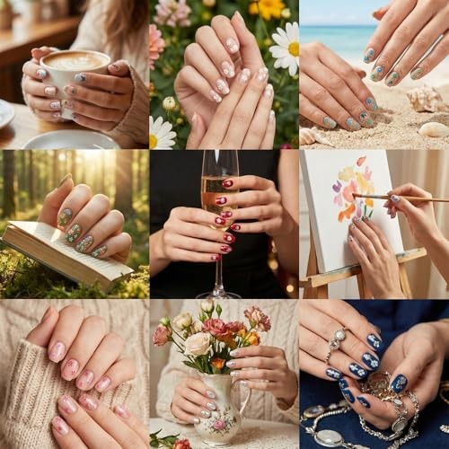 Flower Nail Stickers, 30 Sheets Colorful Daisy Cherry Blossoms Rose 3D Flower