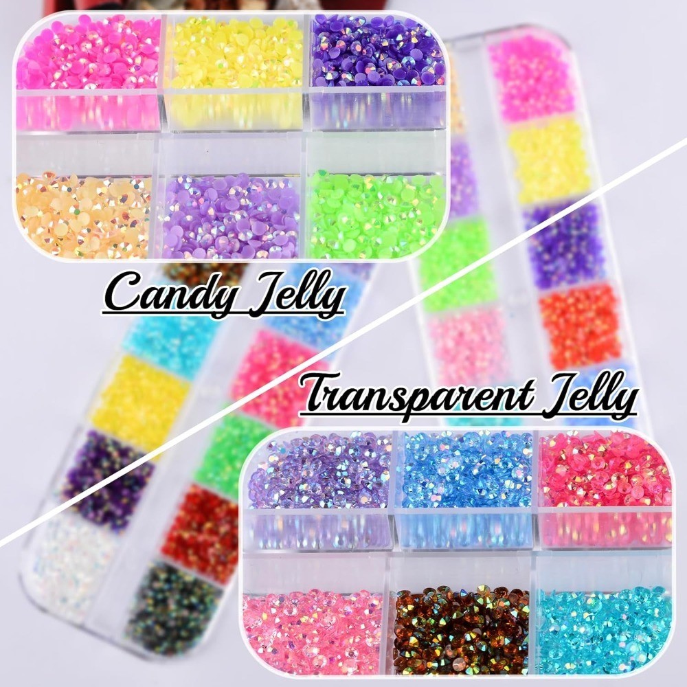 5 Boxes Nail Art Rhinestones, Half Pearls, 3D Flatback Gems for DIY Crafts,