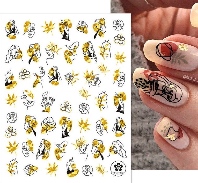 Gold Black Abstract Nail Art Stickers (Group 1)