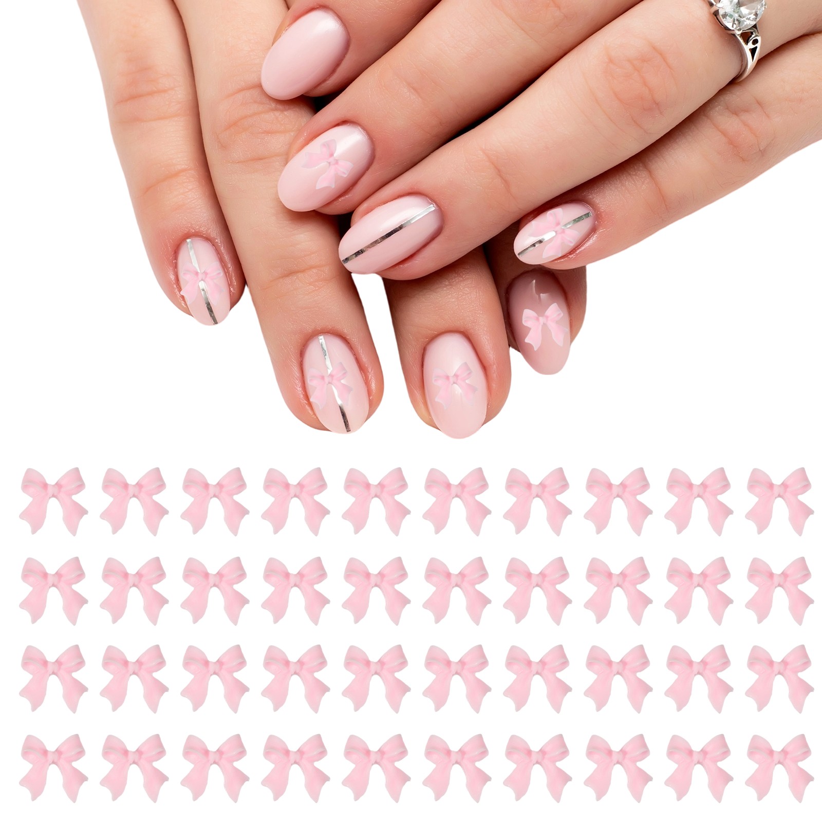 Nail Bows, 3D Flowers for Nails for DIY Manicure 100 Pcs Light Pink