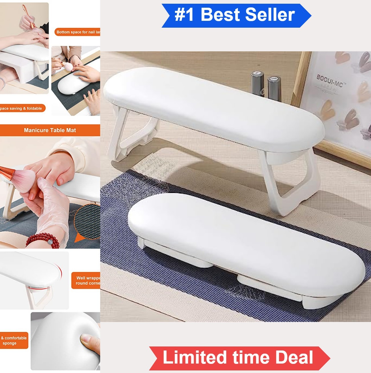 Foldable Nail Arm Rest PU Leather Hand Rest for Manicure with Soft Mat Salon