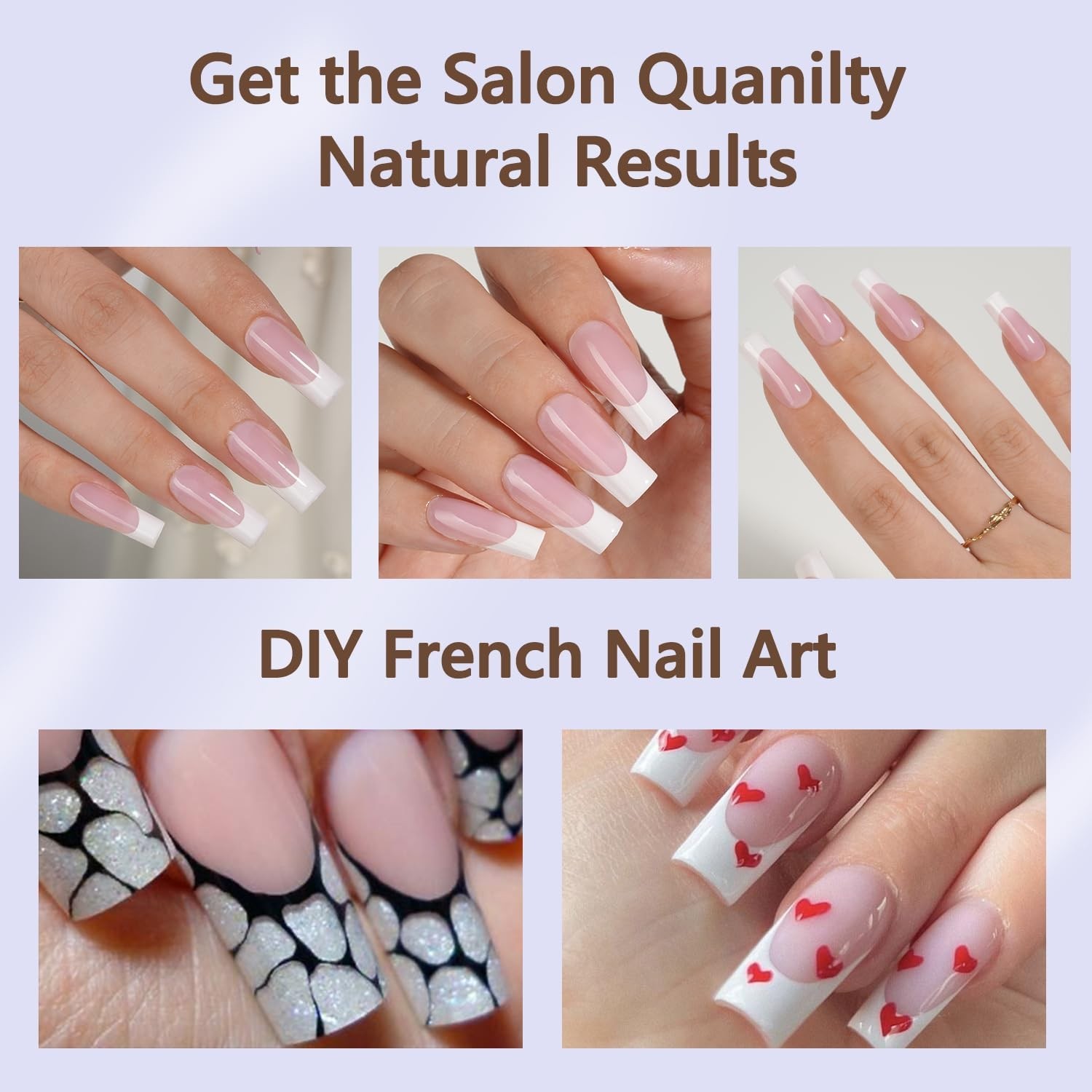 240Pcs French Gel Nail Tips – 15 Size Pink Long Square Press-On Designs