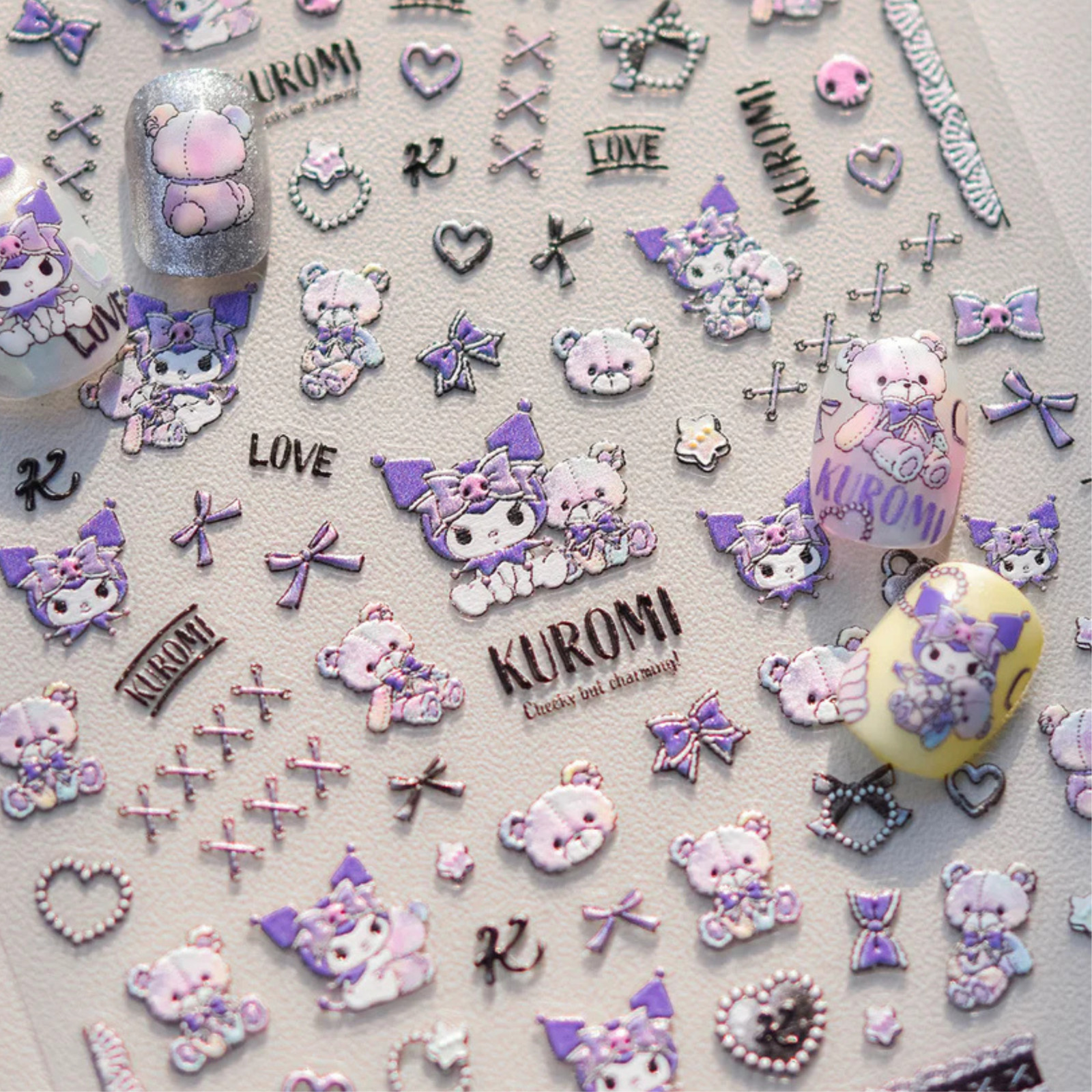 Kuromi 3D Nail Stickers Kids Sanrio Nail Stickers Non-Toxic Sanrio Party Favors