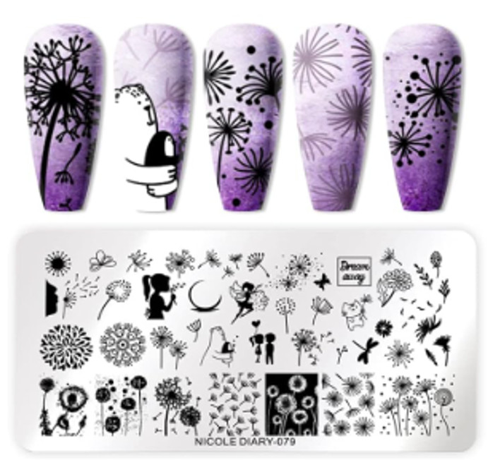 Nicole Diary Nail Stamping Plate – 079 Florals – New with Back
