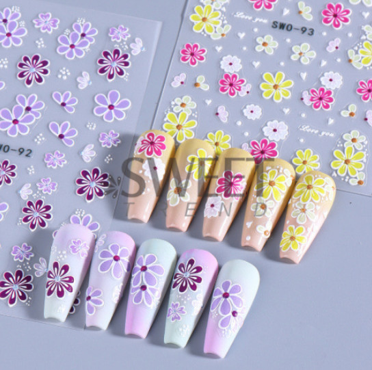 5D Embossed Camellia Floral Flowers Heart Nail Art Stickers Decals DIY NS52