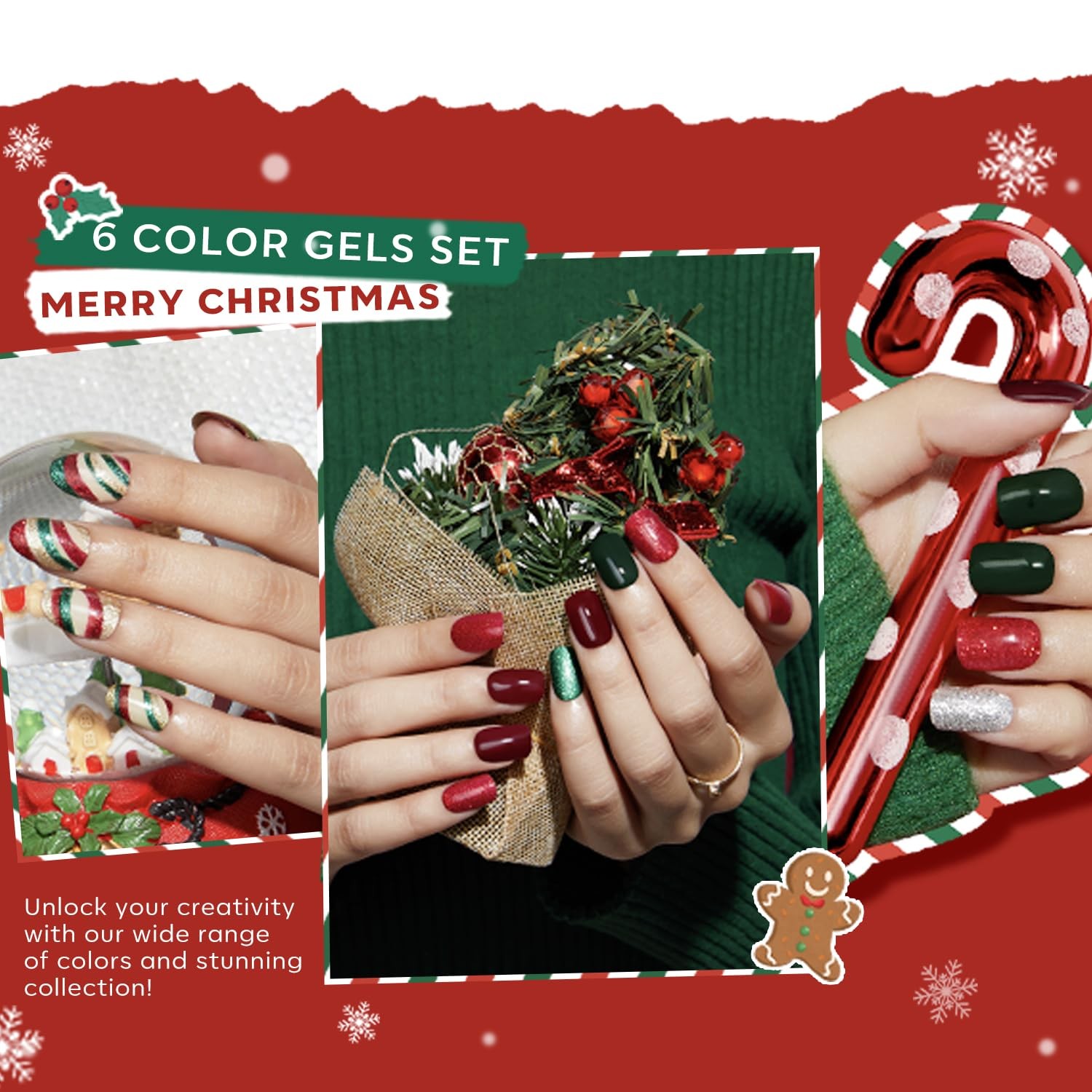 Christmas Colors Acrylic Powder Kit – 6 Colors Golden Glitter Yellow Green Da…