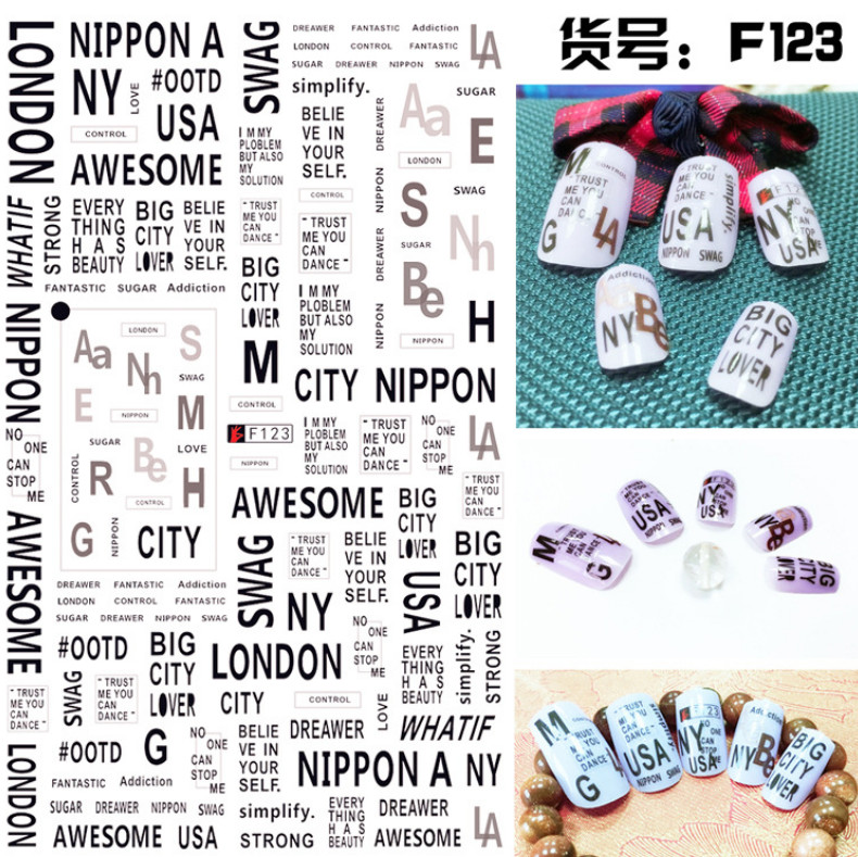 3D Nail Stickers Words Letters Phrase Paris Be A Poem Self-Adhesive Slider NH7
