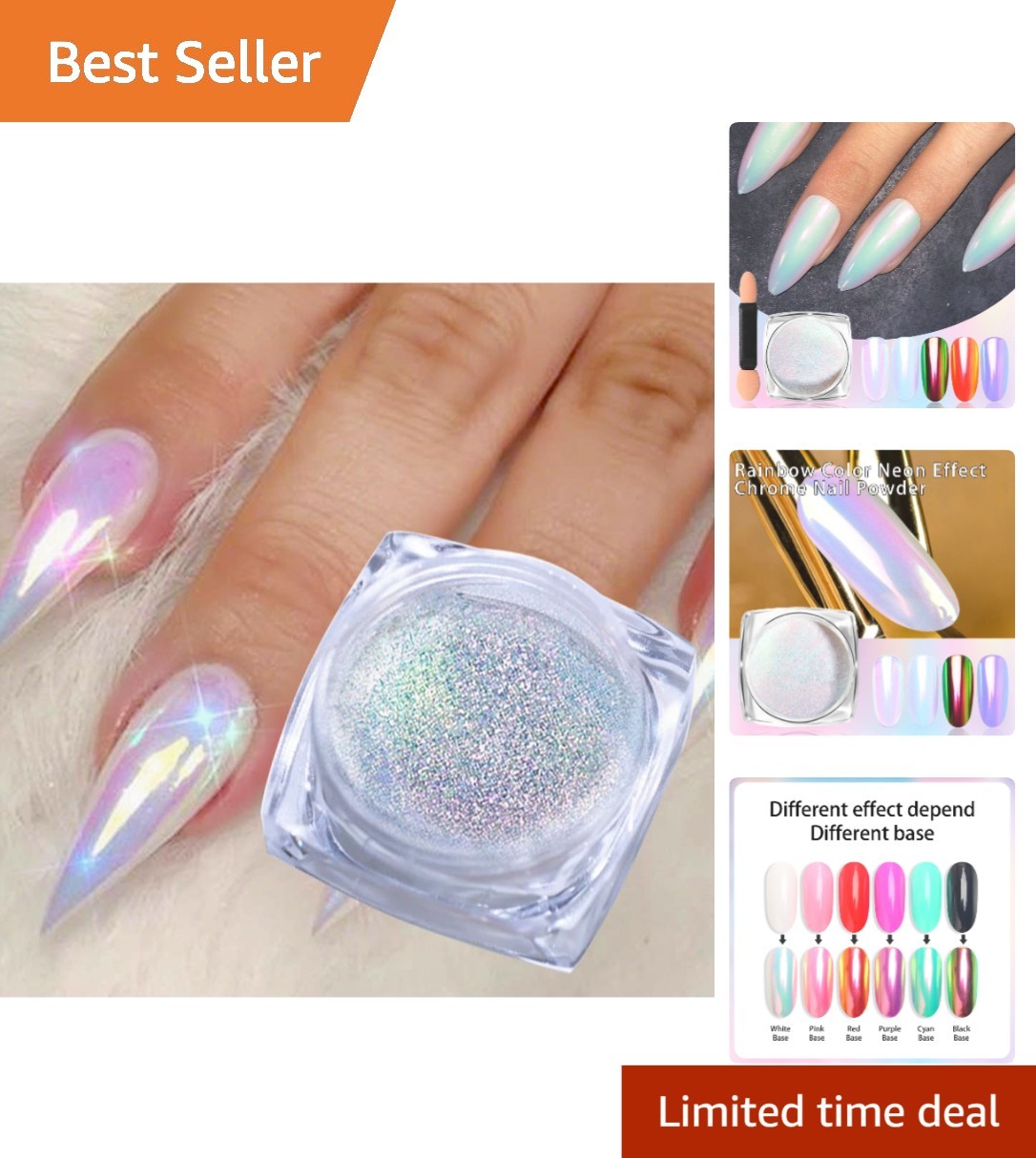 1 Box Neon Holographic Nail Glitter with Sponge Stick – Art for All Levels