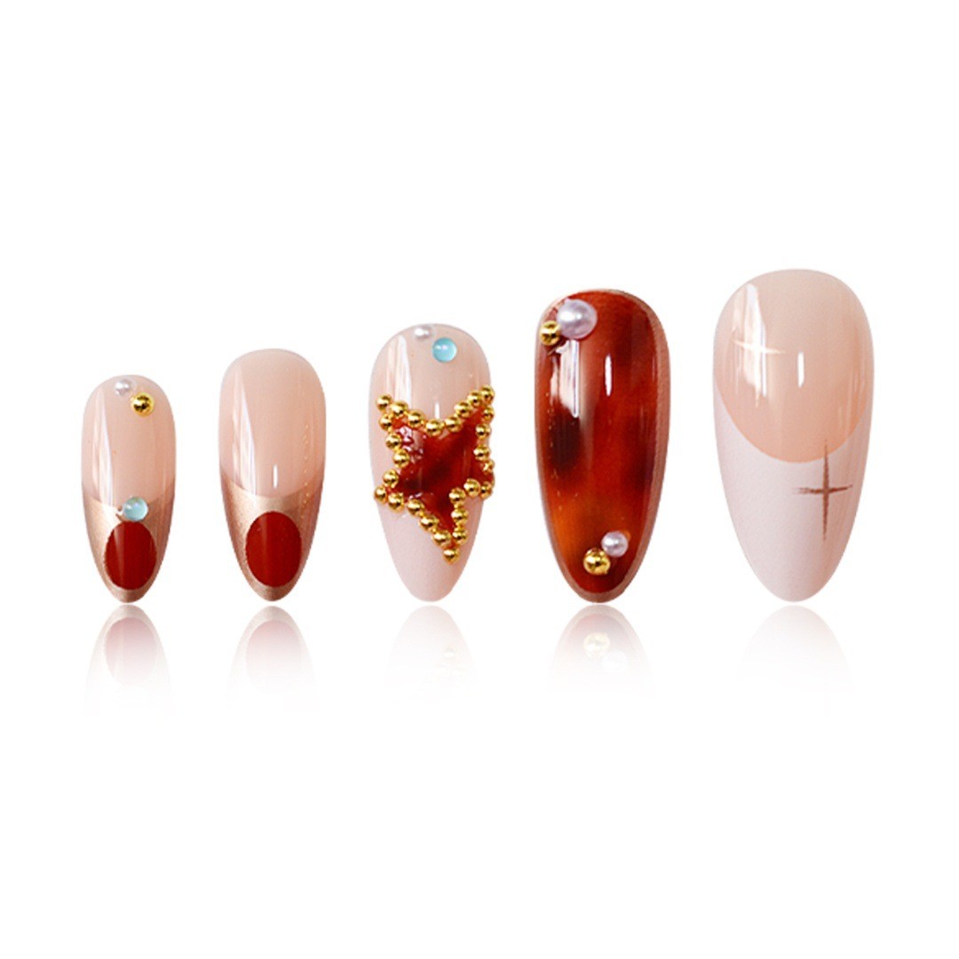 Vintage Star Pearl Nail Art with Gem Decor for Party Daily Wear