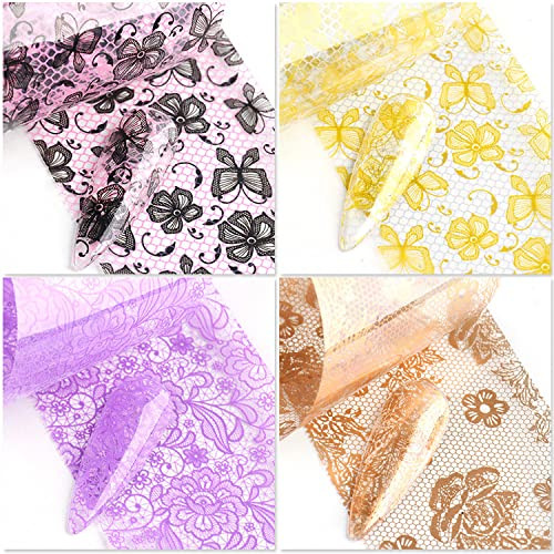Holographic Nail Foil Transfer Stickers Decalss Nail Polish Sheets Lace Flower